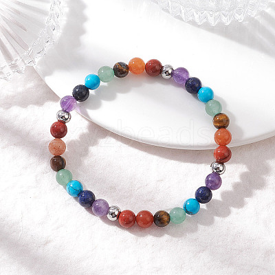 Chakra Natural Mixed Gemstone Beads Stretch Bracelets for Women BJEW-JB12607-01-1