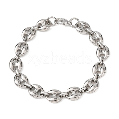 304 Stainless Steel Coffee Bean Link Chain Bracelets for Women Men BJEW-F529-10A-P-1