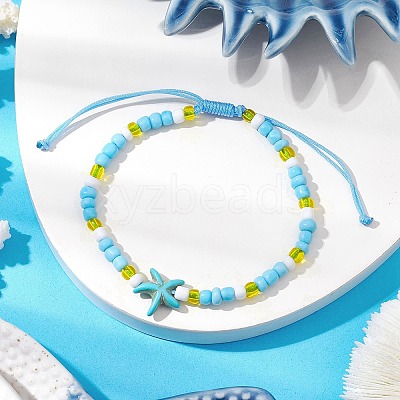Synthetic Turquoise & Glass Seed Braided Bead Bracelets BJEW-JB11153-01-1
