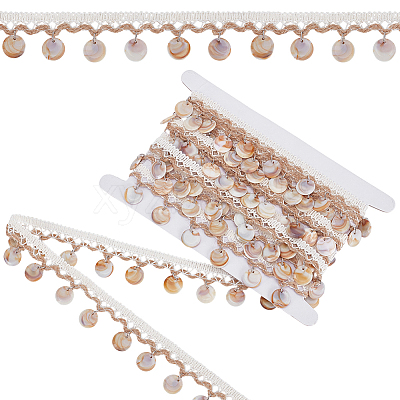 4 Yards Cotton Thread & Linen & Shell Beaded Trim Ribbon OCOR-DR0001-24A-1