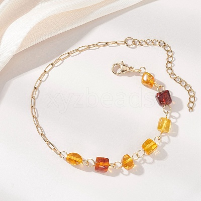 3Pcs Natural Amber Beads Link Chain Bracelets BJEW-JB13644-1