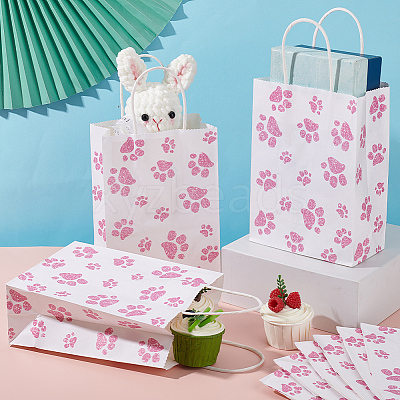 Rectangle with Paw Print Pattern Paper Storage Bags with Handle ABAG-WH0046-39C-1