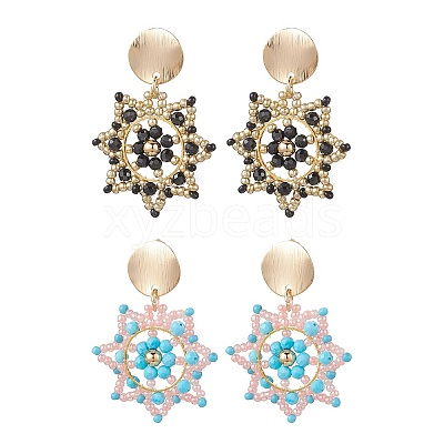 Handmade Glass Seed Beads Flower Dangle Stud Earrings EJEW-MZ00570-1