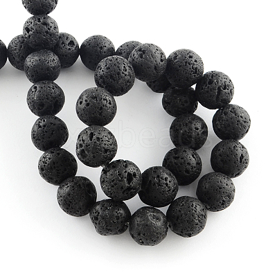 Natural Lava Rock Gemstone Round Bead Strands X-G-R285-10mm-06-1