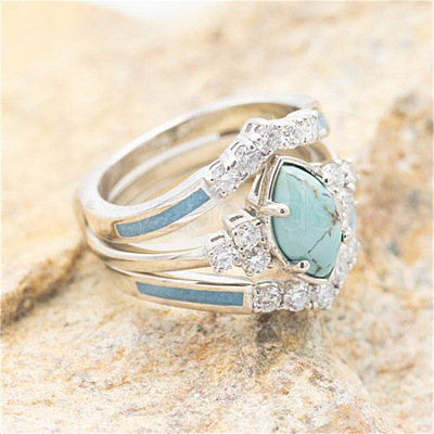 3Pcs Horse Eye Alloy & Crystal Rhinestone & Synthetic Turquoise Finger Rings FS-WG40CFA-10-1