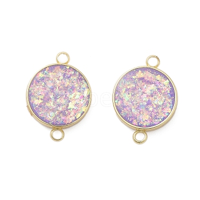 Rack Plating Brass Flat Round Connector Charms with Synthetic Opal KK-Q020-01A-1