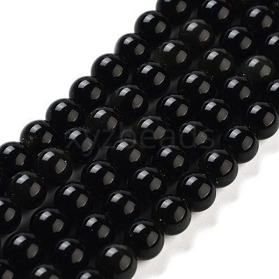Natural Obsidian Bead Strands G-R173-6mm-02-1