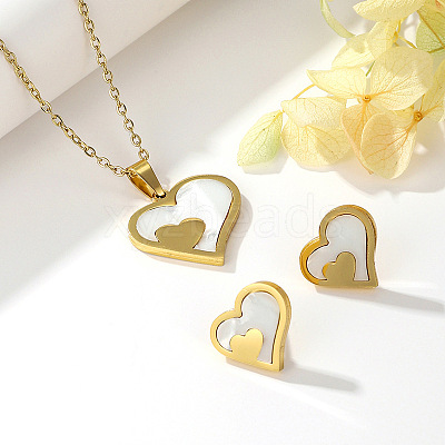 304 Stainless Steel & Acrylic Stud Earrings & Pendant Necklaces Sets FS-WGD84E7-02-1