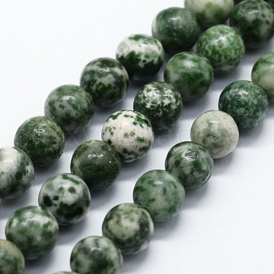 Natural Green Spot Jasper Beads Strands G-I199-30-8mm-1