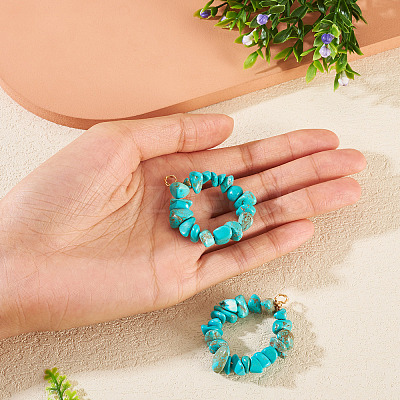 2Pcs Dyed Synthetic Turquoise Chip Beaded Pendants PALLOY-TAC0232-01-1