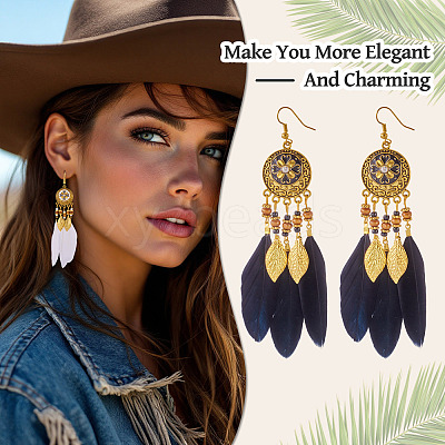 2Pairs 2 Colors Feather Chandelier Earrings EJEW-TA0001-81A-1