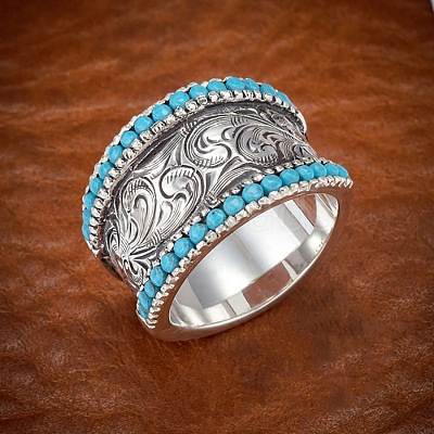 Retro Alloy & Turquoise Finger Rings FS-WG1E1DC-03-1