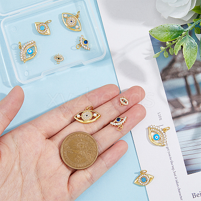 10Pcs 5 Style Eye Brass Micro Pave Cubic Zirconia Charms KK-DC0003-49-1