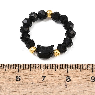 1Pc Cat Shape Glass Beaded Beads Finger Rings WG1374D-01-1