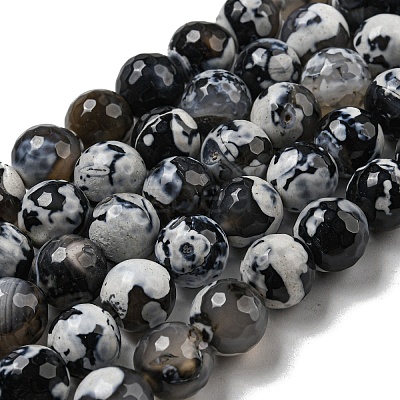 Faceted Natural Fire Crackle Agate Beads Strands G-F447-12mm-N13-1