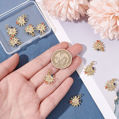 10Pcs Sun with Moon Brass Micro Pave Colorful Cubic Zirconia Pendants KK-BBC0004-16-1