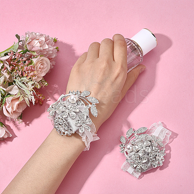 Silk Cloth & Zinc Alloy Crystal Rhinestone Wrist Corsage AJEW-WH0314-928-1