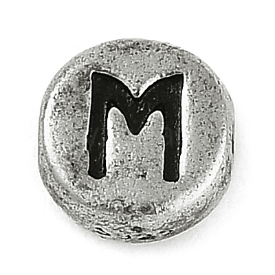 925 Sterling Silver Flat Round with Letter Beads STER-G044-01AS-M-1