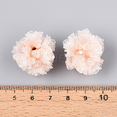 Polymer Clay Rhinestone Beads with Embossed Resin Roses RESI-T059-01A-03-1