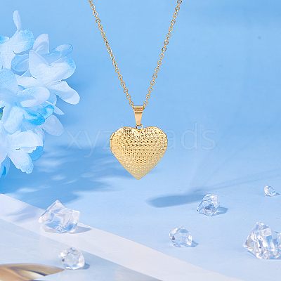 304 Stainless Steel Heart Locket Pendant Necklaces for Photo NJEW-WH0020-97B-1