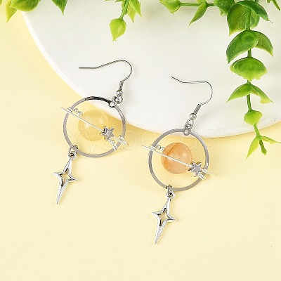 Natural Yellow Hematoid Quartz & Alloy Pendant Dangle Earrings EJEW-TA00818-02-1