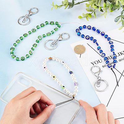 3Pcs 3 Style Glass Pearl & Lampwork & Glass Seed Beads Mobile Straps KEYC-OC0001-19-1