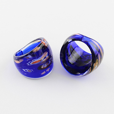 Handmade Gold Sand Millefiori Lampwork Rings RJEW-Q150-M16-B-1