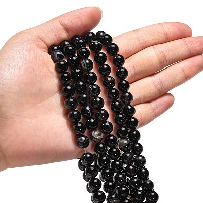 Natural Black Agate Beads Strands X-G-G391-8mm-01-1