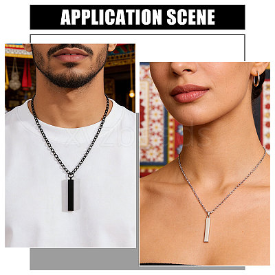 201 Stainless Steel/Brass Coated Iron Rectangle Pendant Necklace NJEW-CO0001-01-1
