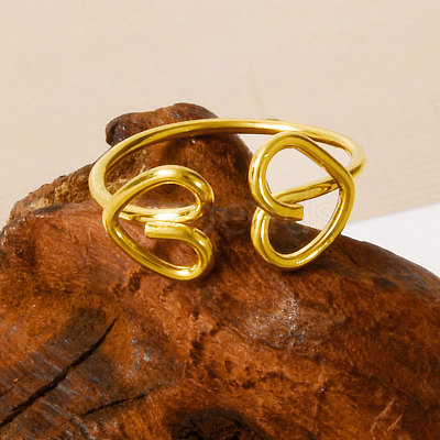 Adjustable 304 Stainless Steel Heart Cuff Open Rings GG9585-2-1