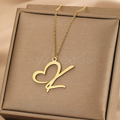 304 Stainless Steel Heart Initial Pendant Necklaces for Women Men FS-WG51A4F-05-1