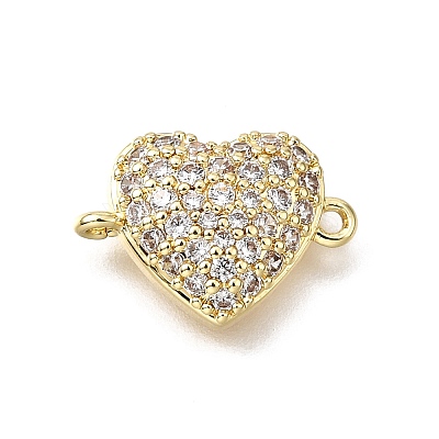 Brass Micro Pave Clear Cubic Zirconia Heart Connector Charms KK-V011-49G-1