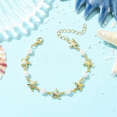 4Pcs 304 Stainless Steel & Shell Pearl Link Chains Bracelets for Women BJEW-JB13815-1
