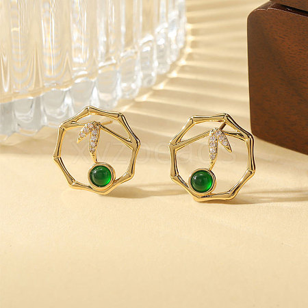 Brass Micro Pave Cubic Zirconia Stud Earrings for Women WGC9076-01-1
