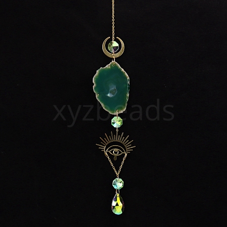 Natural Green Aventurine  Piece & Metal Evil Eye Moon Hanging Ornaments PW-WG66301-04-1