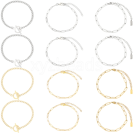 12Pcs 6 Styles 304 Stainless Steel Chains Bracelets for Men Women BJEW-SC0001-64-1