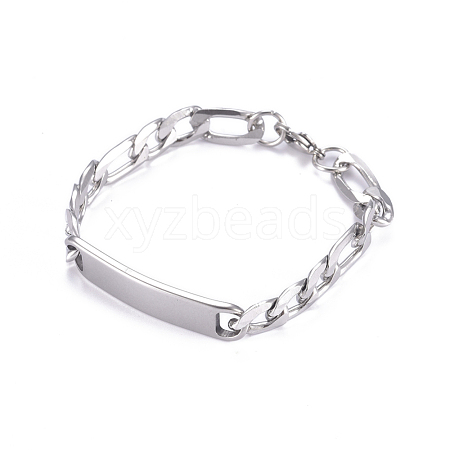 Tarnish Resistant 304 Stainless Steel Figaro Chain ID Bracelets BJEW-G631-02P-1