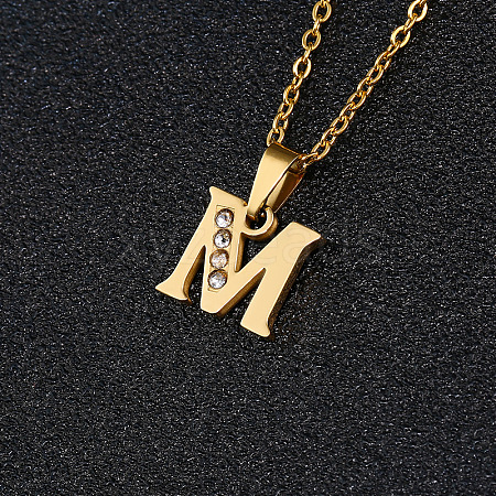201 Stainless Steel Crystal Rhinestone Initial Pendant Necklaces FS-WG3A711-13-1