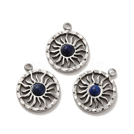 304 Stainless Steel Pave Natural Lapis Lazuli Sun Charms STAS-B074-05P-03-1