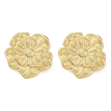 304 Stainless Steel Flower Theme Stud Earrings For Women EJEW-B110-04G-03-1