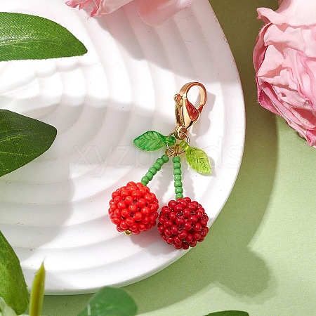 Cherry Glass Seed Beads Pendant Decorations HJEW-MZ00126-1