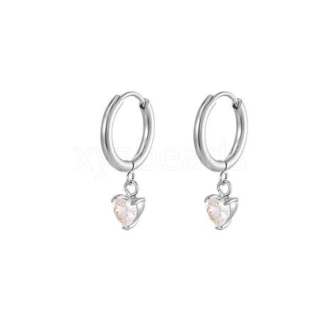 Stainless Steel Crystal Rhinestone Heart Dangle Earrings HH7854-2-1