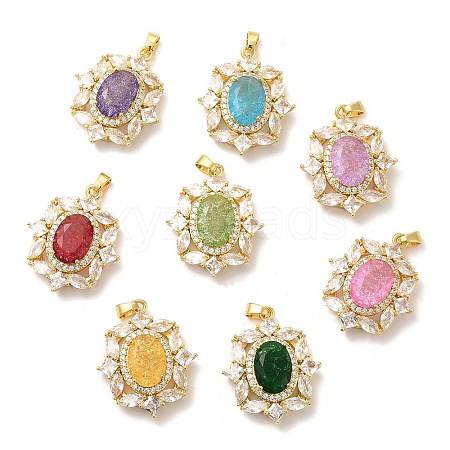 Rack Plating Brass & Crushed Ice Cut Cubic Zirconia Pendants KK-H438-06G-A-1