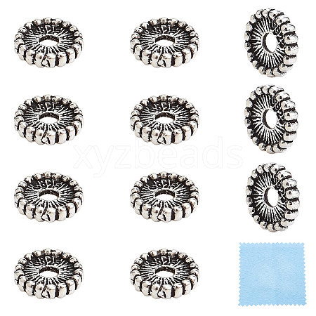 BENECREAT 12Pcs Tibetan Style Sterling Silver Spacer Beads STER-BC0001-80-1