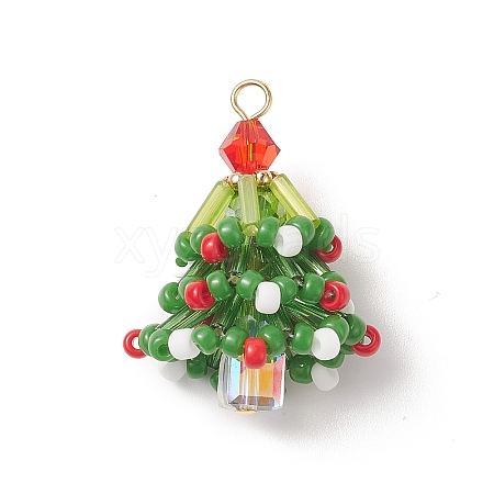 Christmas Theme Glass Seed Beads Pendants PALLOY-TA00027-1