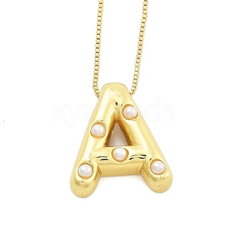 Brass & Plastic Pearl Letter Pendant Box Chain Necklaces for Women NJEW-U017-01G-01-1