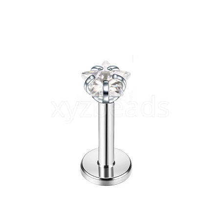 Titanium Steel Clear Cubic Zirconia Threadless Labret Stud WGC142D-09-1