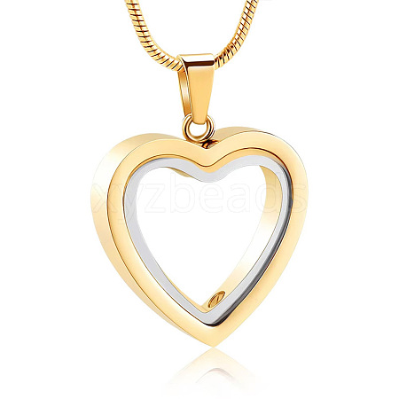 Stainless Steel & Glass Heart Pendant Urn Ashes Necklaces PW-WG26534-03-1