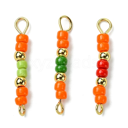 3Pcs Glass Seed Beads & Brass Rondelle Beaded Connector Charms PALLOY-JF03294-03-1