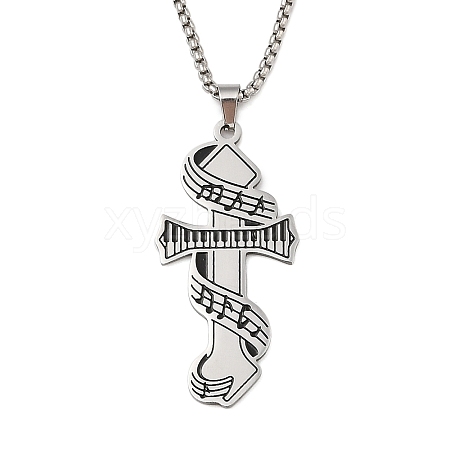 201 Stainless Steel Enamel Electronic Piano Cross Pendant Box Chain Necklaces NJEW-M076-01P-02-1